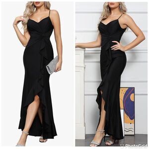 Spaghetti Straps Long Wedding Guest Dress Cocktail Evening Party Formal Dress